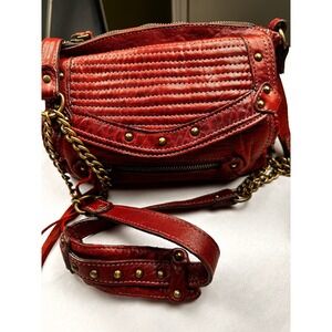Abaco Paris Red Leather Quilted Studded Crossbody Bag French Chic Luxury